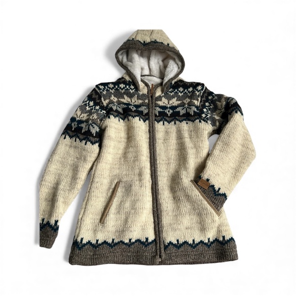 Kyber Outerwear Sweater Jacket Wool Knit Hood Feece Lined Size L Full Zipper - Picture 3 of 7